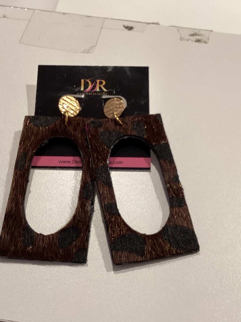 Leopard Print Brown Rectangular Drop Earrings